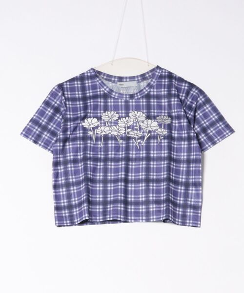DURAS(デュラス)の「シアーチェッククロップTシャツ(Tシャツ/カットソー・レディース・チャコール/パープル/オレンジ・MEDIUM/SMALL)」の4枚目の写真