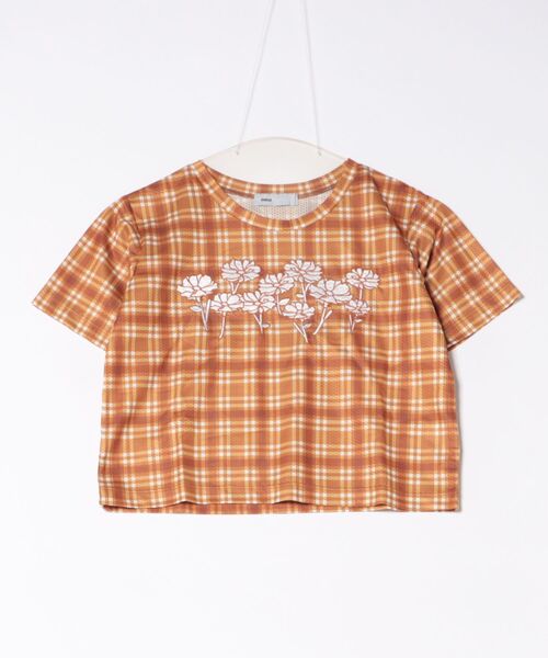 DURAS(デュラス)の「シアーチェッククロップTシャツ(Tシャツ/カットソー・レディース・チャコール/パープル/オレンジ・MEDIUM/SMALL)」の6枚目の写真