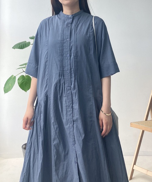 AS KNOW AS plus(アズノゥアズプラス)の「●インドコットン 切替えギャザー前開き5分袖ワンピース(ワンピース・レディース・ホワイト×ブラック/グレイッシュベージュ/ホワイト×ネイビー/ダークブルー/ブラック/ネイビー×ホワイト・FREE)」の15枚目の写真