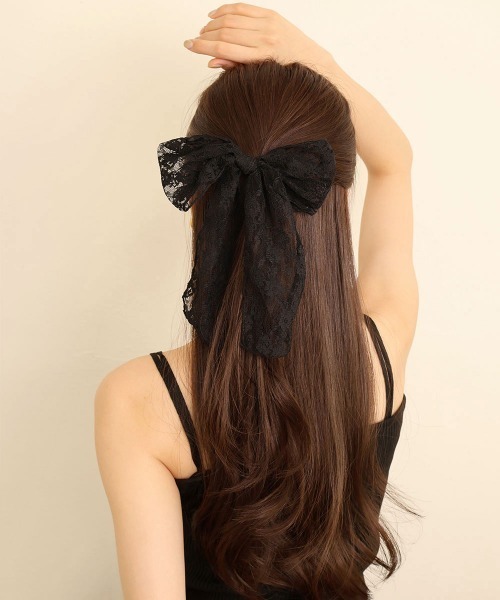 セール】総レース ロングリボン バレッタ（バレッタ/ヘアクリップ