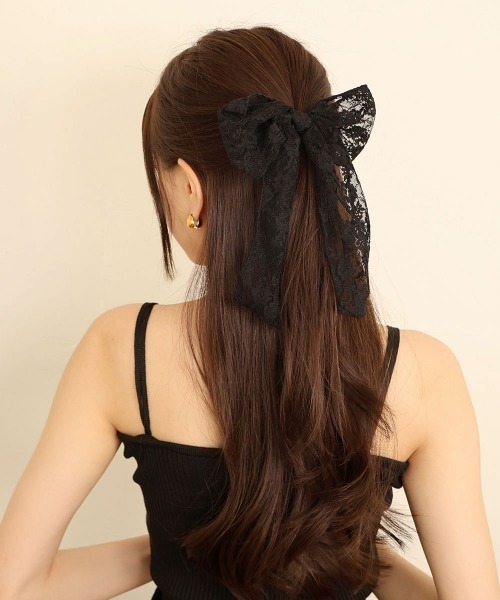 セール】総レース ロングリボン バレッタ（バレッタ/ヘアクリップ