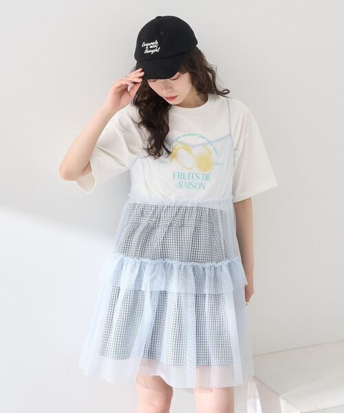 earth music&ecology（アースミュージックアンドエコロジー）の「チュールミニキャミワンピース（ワンピース・レディース・オフホワイト/ブラック/サックスブルー・FREE）」の8枚目の写真