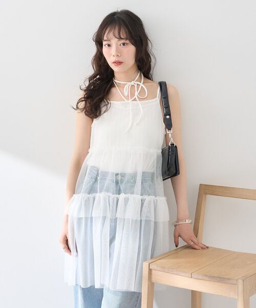 earth music&ecology（アースミュージックアンドエコロジー）の「チュールミニキャミワンピース（ワンピース・レディース・オフホワイト/ブラック/サックスブルー・FREE）」の15枚目の写真