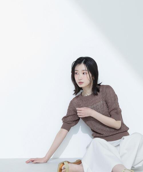 NATURAL BEAUTY BASIC(ナチュラルビューティーベーシック)の「◇透かしケーブルニット(ニット/セーター・レディース・ブラウン/オフホワイト/レッド・FREE)」の3枚目の写真