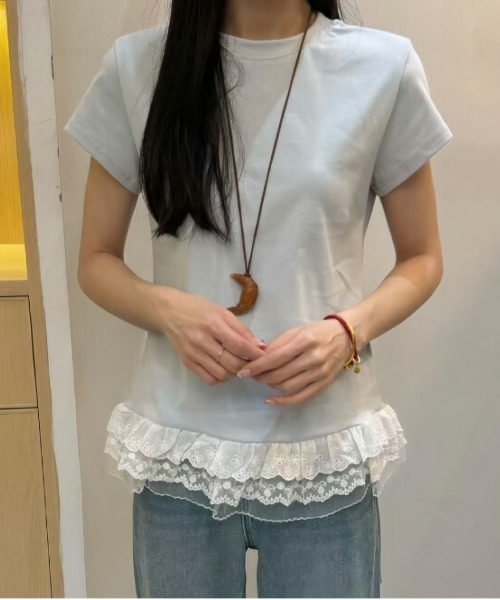 セール】裾レース切り替えTシャツ（Tシャツ/カットソー）｜AMELY