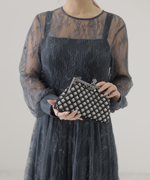 Lace Ladies(レースレディース)の「エレガント ビーズ 2WAY がま口 バッグ(クラッチバッグ・レディース・シルバー/ベージュ/ブラック・FREE)」の7枚目の写真