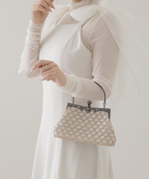 Lace Ladies(レースレディース)の「エレガント ビーズ 2WAY がま口 バッグ(クラッチバッグ・レディース・シルバー/ベージュ/ブラック・FREE)」の16枚目の写真