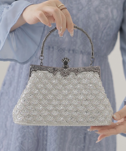 Lace Ladies(レースレディース)の「エレガント ビーズ 2WAY がま口 バッグ(クラッチバッグ・レディース・シルバー/ベージュ/ブラック・FREE)」の22枚目の写真