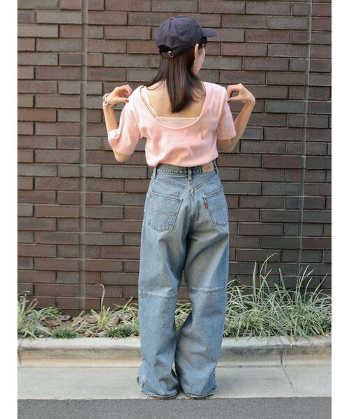 Ungrid（アングリッド）の「パット付きバックオープンTee（Tシャツ/カットソー・レディース・ピンク/オフホワイト/ブラック・FREE）」の7枚目の写真