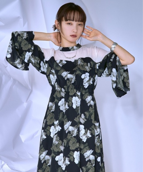 セール】Assorted sheer docking フラワーワンピース