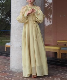 open shoulder gather long dress /オープンショルダーギャザー ロングワンピース
