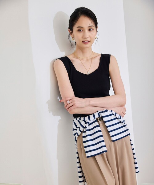 ROPE'（ロペ）の「テレコスリーブレスニットプルオーバー/洗える（ニット/セーター・レディース・ブラウン/ホワイト/ブラック・FREE）」の4枚目の写真