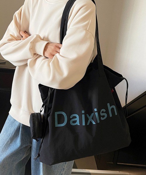 セール】【ポーチ付・A4収納可】ビッグロゴプリントトートバッグ