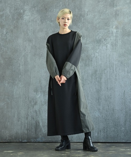 funda mine（ファンダマイン）の「[日本製]ダンボールコンビワンピース（ワンピース・レディース・ブラック/カーキ・02/01）」の2枚目の写真