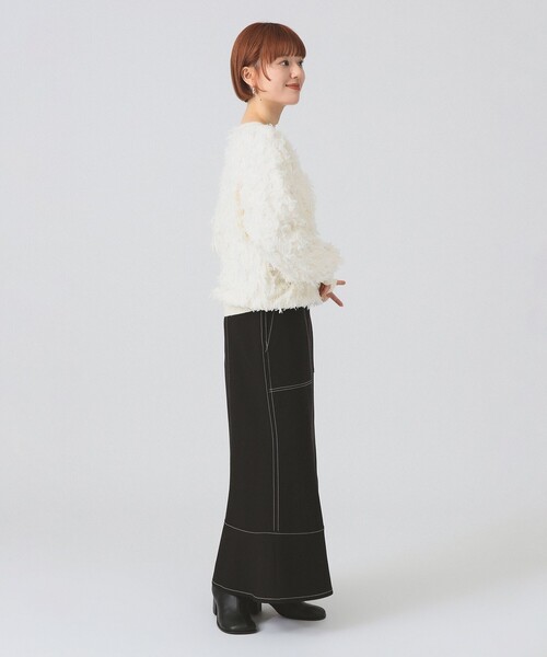 Ray BEAMS（レイビームス）の「カット ジャカード フリンジ クルーネック ニット（ニット/セーター・レディース・ブラック/オフホワイト/イエロー・ONE SIZE）」の11枚目の写真