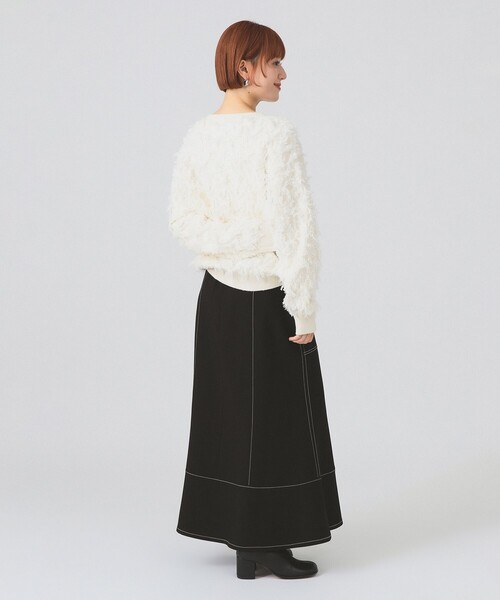 Ray BEAMS（レイビームス）の「カット ジャカード フリンジ クルーネック ニット（ニット/セーター・レディース・ブラック/オフホワイト/イエロー・ONE SIZE）」の12枚目の写真