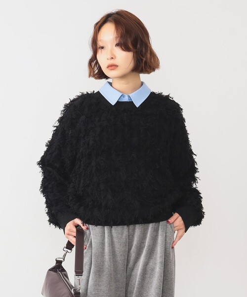 Ray BEAMS（レイビームス）の「カット ジャカード フリンジ クルーネック ニット（ニット/セーター・レディース・ブラック/オフホワイト/イエロー・ONE SIZE）」の19枚目の写真