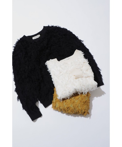 Ray BEAMS（レイビームス）の「カット ジャカード フリンジ クルーネック ニット（ニット/セーター・レディース・ブラック/オフホワイト/イエロー・ONE SIZE）」の5枚目の写真