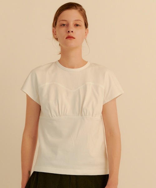 kiehtova(キエトヴァ)の「【kiehtova】BREEZE COTTON BUSTIER TEE/ブリーズ コットン ビスチェティー(Tシャツ/カットソー・レディース・ブラック/ホワイト・FREE)」の1枚目の写真