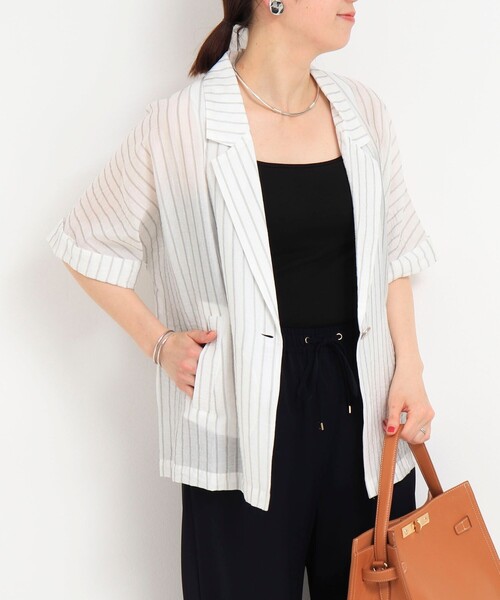 MICO COULIER（ミコクリエ）の「シルク調テーラーハーフスリーブジャケット（テーラードジャケット・レディース・ベージュ系その他/グレー系その他・38）」の3枚目の写真