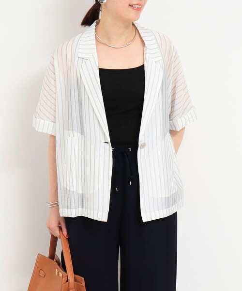 MICO COULIER（ミコクリエ）の「シルク調テーラーハーフスリーブジャケット（テーラードジャケット・レディース・ベージュ系その他/グレー系その他・38）」の5枚目の写真