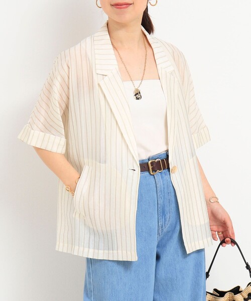 MICO COULIER（ミコクリエ）の「シルク調テーラーハーフスリーブジャケット（テーラードジャケット・レディース・ベージュ系その他/グレー系その他・38）」の15枚目の写真