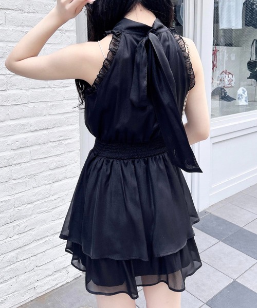 【ちょこ】アメスリミニワンピース ストラップ付アメスリシフォンミニワンピース | レディース