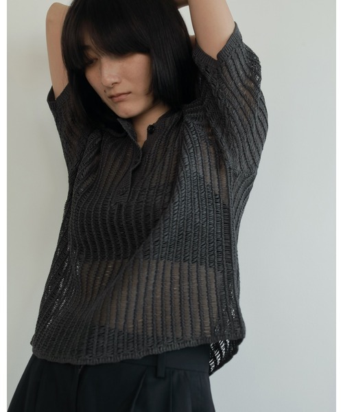 即納【anuke】Mesh Polo Knit　チャコール ànuke online store（アンヌーク） / Mesh Polo KnitMesh Polo