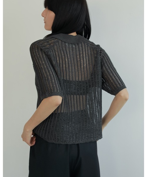 即納【anuke】Mesh Polo Knit　チャコール Mesh Polo Knit（ニット/セーター）｜anuke（アンヌーク）の