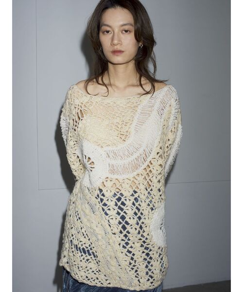 Htage（テージ）の「【Htage】バックオープンハンドデザインニット（ニット/セーター・レディース・アイボリー/ブラック・FREE）」の6枚目の写真