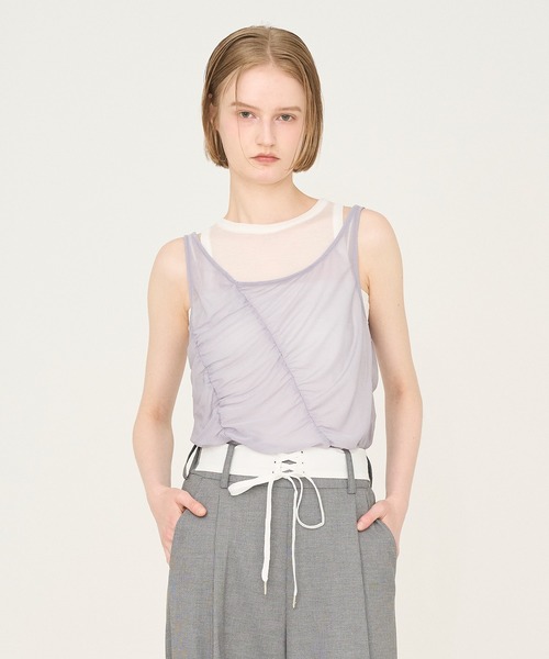 セール】【Nora Lily】「elle」Ripple Sheer Layered Tank Top（タンク