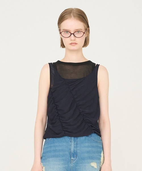 Nora Lily elle(ノラリリーエル)の「【Nora Lily】「elle」Ripple Sheer Layered Tank Top(タンクトップ・レディース・スカイブルー系/ネイビー系/ピンク系・FREE)」の2枚目の写真