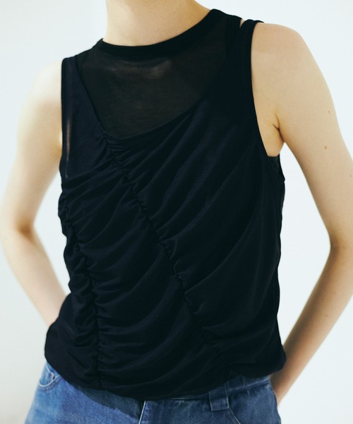 セール】【Nora Lily】「elle」Ripple Sheer Layered Tank Top