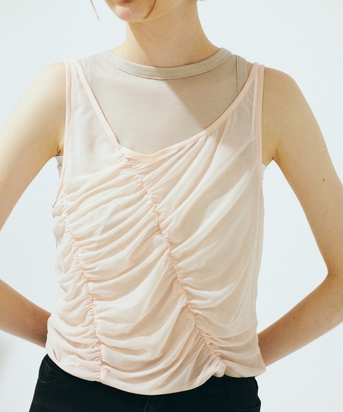 Nora Lily elle(ノラリリーエル)の「【Nora Lily】「elle」Ripple Sheer Layered Tank Top(タンクトップ・レディース・スカイブルー系/ネイビー系/ピンク系・FREE)」の21枚目の写真