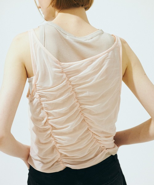 Nora Lily elle(ノラリリーエル)の「【Nora Lily】「elle」Ripple Sheer Layered Tank Top(タンクトップ・レディース・スカイブルー系/ネイビー系/ピンク系・FREE)」の22枚目の写真