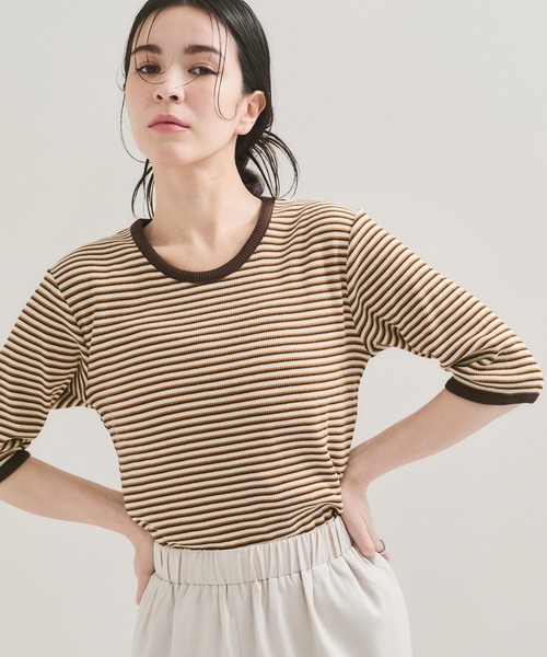 Healthknit(ヘルスニット)の「【Healthknit/ヘルスニット】別注/クルーネックボーダーT(Tシャツ/カットソー・レディース・パープル系その他2/オレンジ系その他2・FREE)」の2枚目の写真