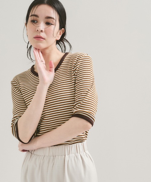 Healthknit(ヘルスニット)の「【Healthknit/ヘルスニット】別注/クルーネックボーダーT(Tシャツ/カットソー・レディース・パープル系その他2/オレンジ系その他2・FREE)」の5枚目の写真