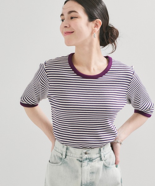 Healthknit(ヘルスニット)の「【Healthknit/ヘルスニット】別注/クルーネックボーダーT(Tシャツ/カットソー・レディース・パープル系その他2/オレンジ系その他2・FREE)」の6枚目の写真