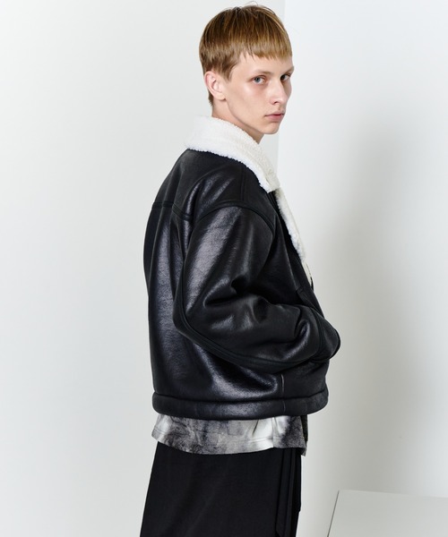 AFF AIVER（エイエフエフアイバー）の「AFF AIVER　フェイクムートンダブルライダース（ライダースジャケット・メンズ・ブラック/ホワイト×ブラック・LARGE/MEDIUM/SMALL）」の4枚目の写真