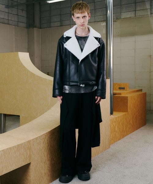 AFF AIVER（エイエフエフアイバー）の「AFF AIVER　フェイクムートンダブルライダース（ライダースジャケット・メンズ・ブラック/ホワイト×ブラック・LARGE/MEDIUM/SMALL）」の9枚目の写真