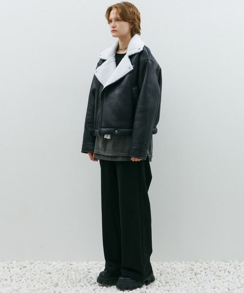 AFF AIVER（エイエフエフアイバー）の「AFF AIVER　フェイクムートンダブルライダース（ライダースジャケット・メンズ・ブラック/ホワイト×ブラック・LARGE/MEDIUM/SMALL）」の21枚目の写真