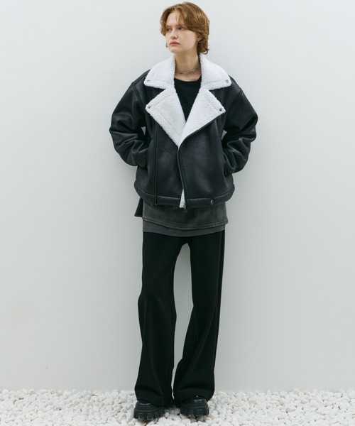 AFF AIVER（エイエフエフアイバー）の「AFF AIVER　フェイクムートンダブルライダース（ライダースジャケット・メンズ・ブラック/ホワイト×ブラック・LARGE/MEDIUM/SMALL）」の18枚目の写真