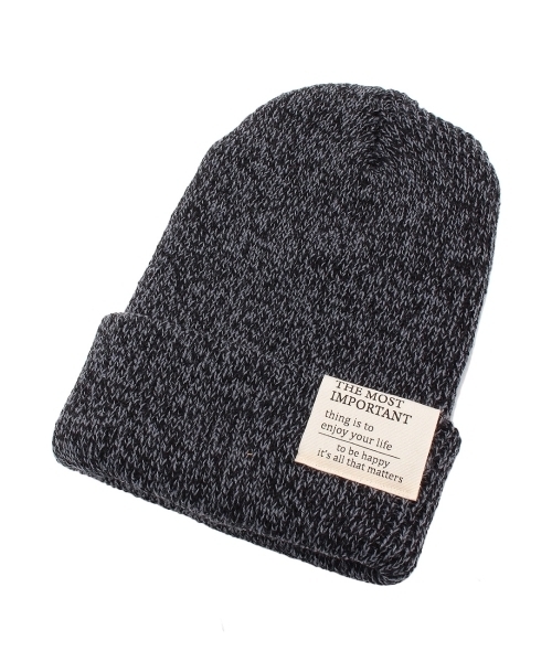 SHOO・LA・RUE（シューラルー）の「ワッペン付きミックスニットワッチ（ニットキャップ/ビーニー・レディース・ブラック/グレー/ブルー/ブラウン/レッド・00）」の2枚目の写真