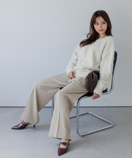 SENEE（セニー）の「high waist cross tuck slacks（ハイウエストクロスタックスラックス）（スラックス・レディース・ベージュ/ブラック・MEDIUM/SMALL）」の14枚目の写真