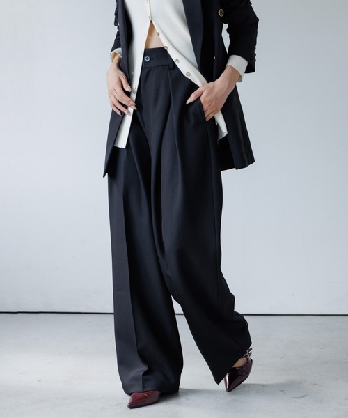 セール】high waist cross tuck slacks（ハイウエストクロスタック