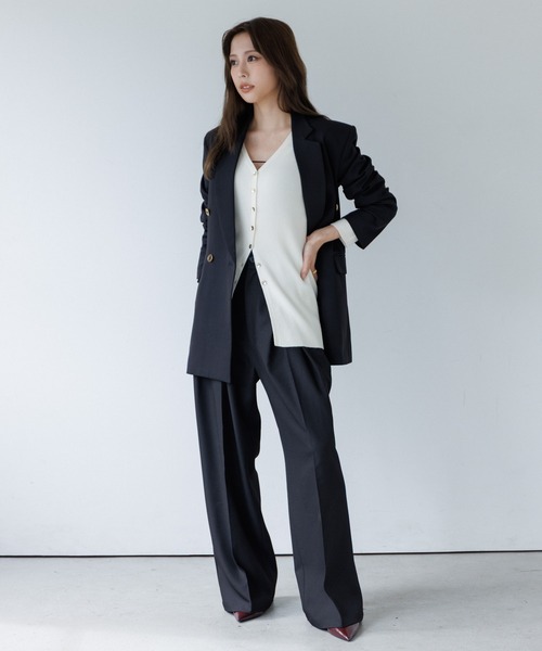 SENEE（セニー）の「high waist cross tuck slacks（ハイウエストクロスタックスラックス）（スラックス・レディース・ベージュ/ブラック・MEDIUM/SMALL）」の7枚目の写真