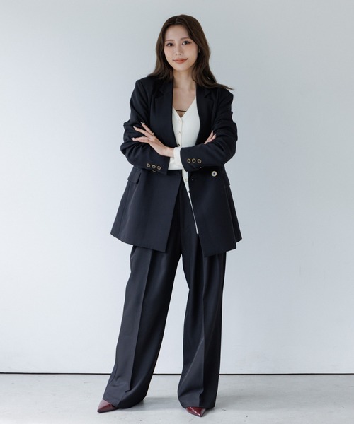 SENEE（セニー）の「high waist cross tuck slacks（ハイウエストクロスタックスラックス）（スラックス・レディース・ベージュ/ブラック・MEDIUM/SMALL）」の8枚目の写真