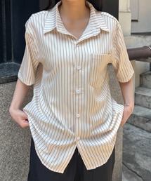 Bargiee | 【ZOZO限定】ストライプ サラサラ スタイル　アップ　オーバー　開襟　シャツ(シャツ/ブラウス)