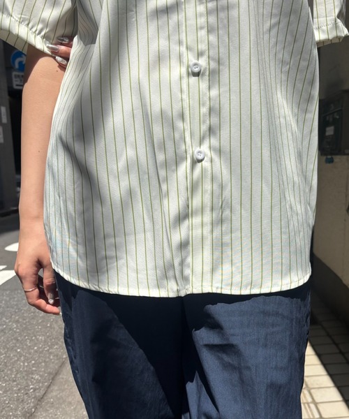 Bargiee（バージー）の「【ZOZO限定】ストライプ サラサラ スタイル　アップ　オーバー　開襟　シャツ（シャツ/ブラウス・メンズ・クリーム/グリーン・FREE）」の9枚目の写真