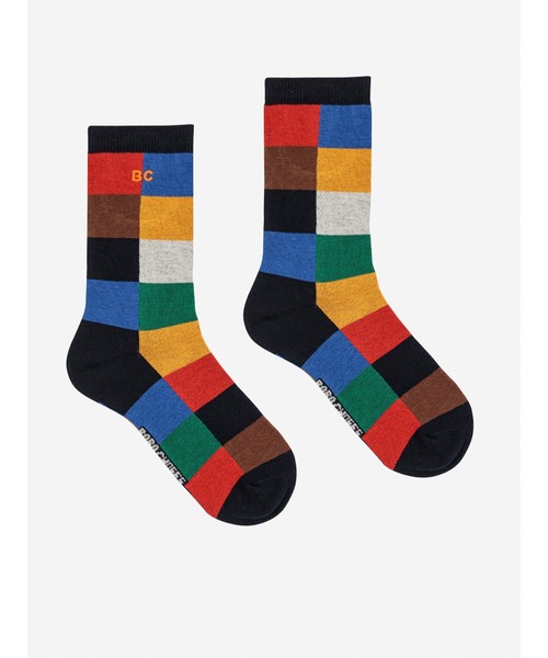 BOBO CHOSES(ボボショーズ)の「Multicolor Tiles long socks(ソックス/靴下・キッズ・マルチ・32-34/29-31/26-28/23-25/35-37/38-40)」の1枚目の写真